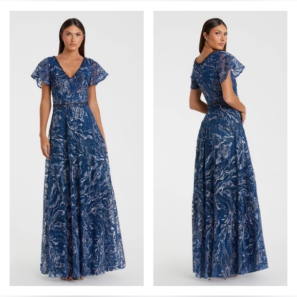 MAC DUGGAL 20301 NWT Embellished Illusion Butterfly Sleeve A-Line Gown - Picture 1 of 10